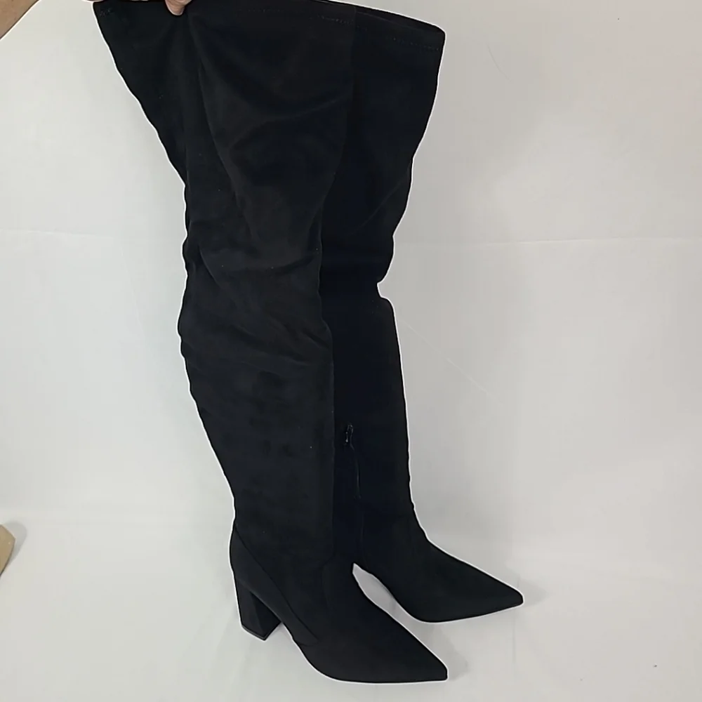 Steve Madden Women's Irina Over The Knee Boots Black Microfiber Stretch Zip Sz 6